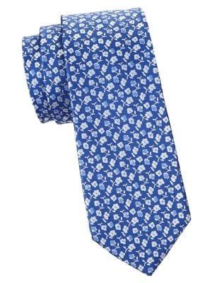 Black Brown Floral Silk-cotton Tie