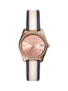 Fossil Scarlette Mini Rose Goldtone Stainless Steel, Crystal & Striped Leather-strap 3-hand Watch