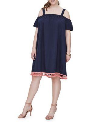 Junarose Plus 318 Olazi Cold-shoulder Above Knee Cotton Dress