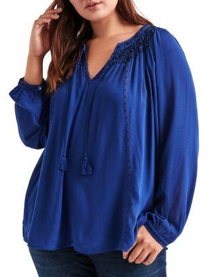 Lucky Brand Plus Embroidered Peasant-sleeve Top