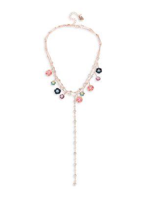 Betsey Johnson Mixed Flower Charm Layered Y-necklace