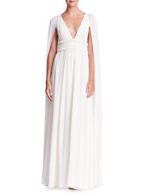 Marchesa Notte Cape-sleeve Silk Floor-length Dress