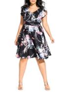 City Chic Plus Flourished Belted Dress