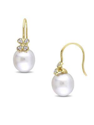 Sonatina South Sea Cultured Pearl, Diamond And 14k Yellow Gold Floral Earrings