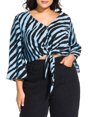 City Chic Plus Zebra-print Tie Top