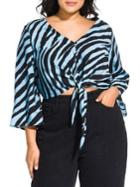 City Chic Plus Zebra-print Tie Top