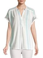 Jones New York Tabbed Stripe Splitneck High-low Shirt