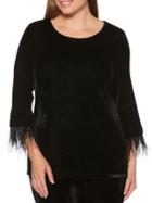 Rafaella Ostrich Feather-trimmed Velvet Top