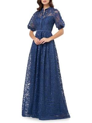 Carmen Marc Valvo Infusion Splitneck Petal Lace A-line Gown