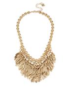 Betsey Johnson Feather And Crystal Bib Frontal Necklace