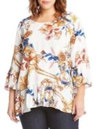 Karen Kane Plus Canyonland Bloom Print Crepe Ruffle-hem Top