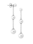 Majorica Sterling Silver And 6mm-10mm White Pearl Linear Drop Earrings