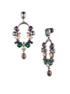 Carolee Hematite And Glass Stone And 9mm Freshwater Pearl Cascading Earrings