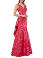 Carmen Marc Valvo Infusion Floral Jacquard Ruffle Evening Gown