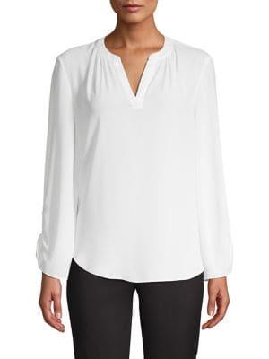 T Tahari Splitneck Gathered-sleeve Top