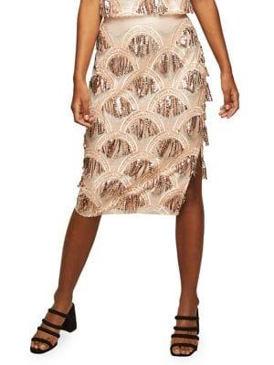 Miss Selfridge Sequin Fringe Midi Skirt