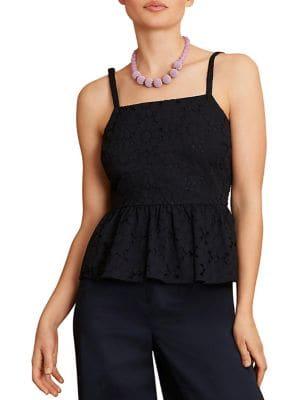 Brooks Brothers Red Fleece Eyelet Peplum Top