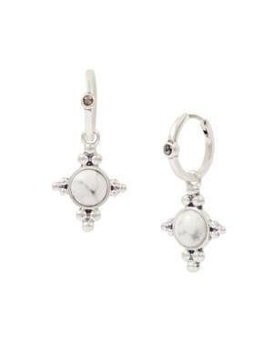 Lucky Brand Silvertone And Stone Mini Hoop Earrings