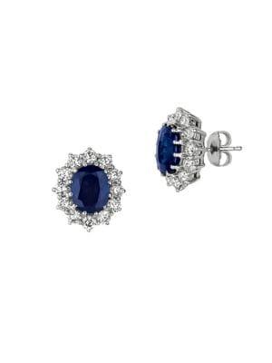 Morris & David 14k White Gold, Sapphire & Diamond Stud Earrings