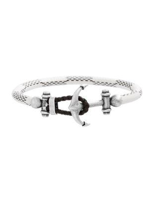 Steve Madden Leather And Stainless Steel Anchor Cord Bracelet