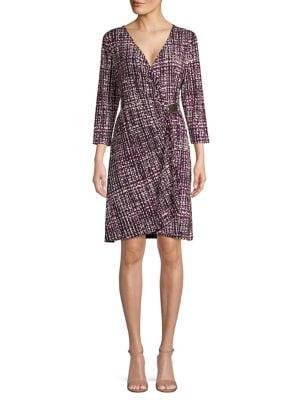 Calvin Klein Printed Hardware Cinch Faux Wrap Dress