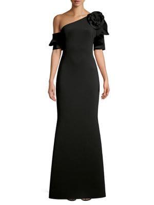 Badgley Mischka Platinum One-shoulder Flower Gown