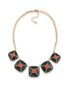 1st And Gorgeous Enamel Pyramid Pendant Statement Necklace In Scarlet Red And Black