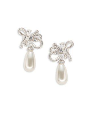 Nadri Pearl Bow Drop Earrings
