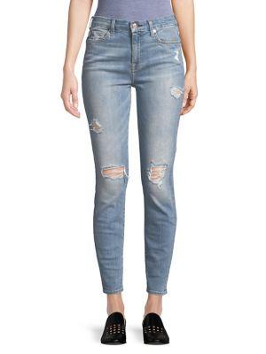 7 For All Mankind High-rise Ripped Skinny Jeans