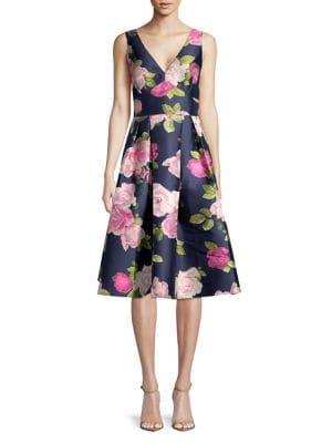 Eliza J Pleated Floral Fit-&-flare Dress