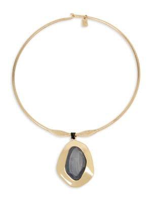 Robert Lee Morris Soho Gray Mood Goldtone And Shell Stone Sculptural Pendant Round Wire Collar Necklace
