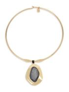 Robert Lee Morris Soho Gray Mood Goldtone And Shell Stone Sculptural Pendant Round Wire Collar Necklace