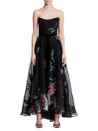 Marchesa Notte Embroidered Strapless High-low Dress