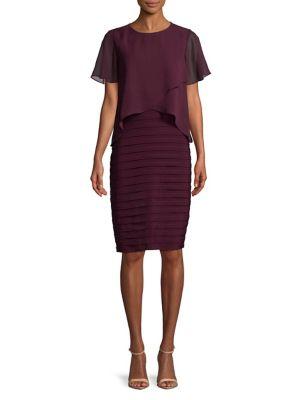 Betsy & Adam Chiffon Overlayed Sheath Dress