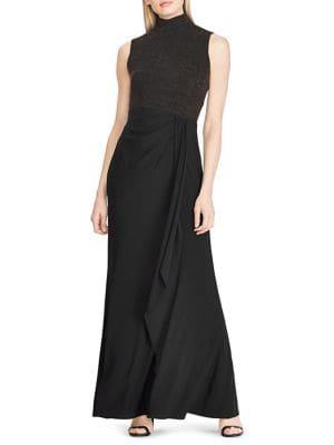 Lauren Ralph Lauren Ruffle-trim Mockneck Gown