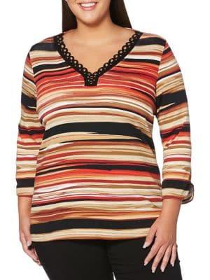 Rafaella Plus Striped Grommet Top