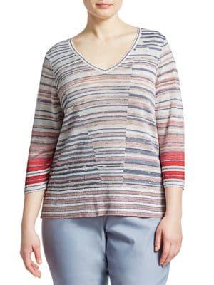 Nic+zoe Plus Skyline Striped V-neck Sweater