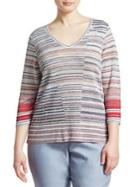 Nic+zoe Plus Skyline Striped V-neck Sweater