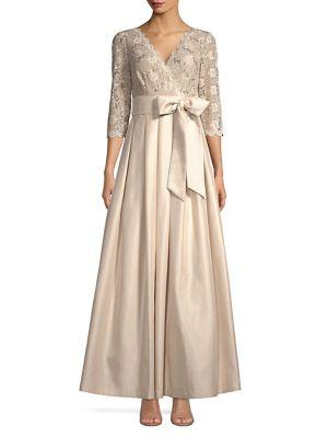 Eliza J Pleated Lace Ball Gown