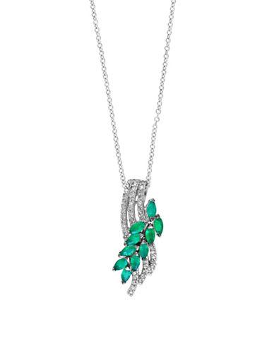 Bh Multi Color Corp. Brasilica Natural Emerald, Diamond And 14k White Gold Floral Pendant Necklace
