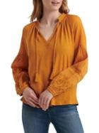 Lucky Brand Embroidered Long-sleeve Cotton Top