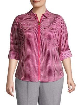 Michael Kors Plus Bias Tile Dot Print Pebble Crepe Blouse