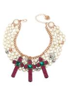 Betsey Johnson Duchess Of Betseyville Pearl And Crystal Skull And Cross Statement Necklace