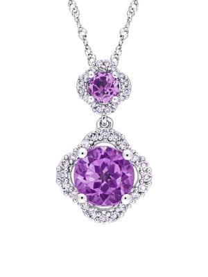 Sonatina Amethyst And Diamond 14k White Gold Quatrefoil Tiered Necklace