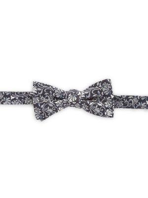 Black Brown Floral Silk Bow Tie