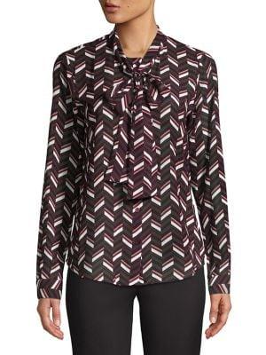 Michael Michael Kors Tied-neck Chevron-print Blouse