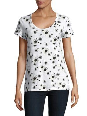 Lord & Taylor Petite Sunflower Print Cotton Slub V-neck Roll Sleeve Tee