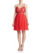 Adrianna Papell Lace-bodice Pleated A-line Dress