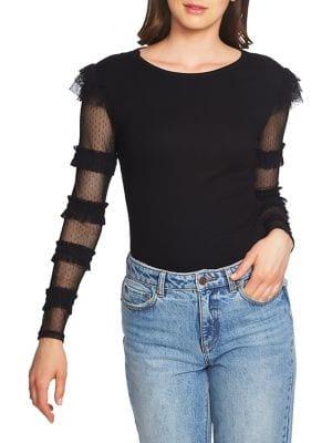 1.state Swiss Dot Mesh Sleeve Top