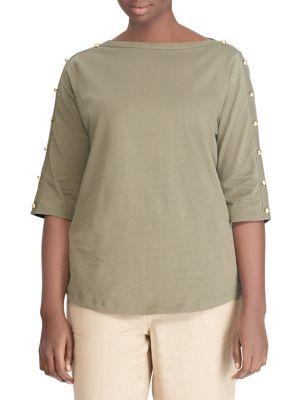 Lauren Ralph Lauren Plus Button-shoulder Jersey Top